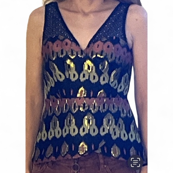 Anthropologie Hd In Paris Sleeveless Yana Jacquard Metallic Peplum Top, Size 0p